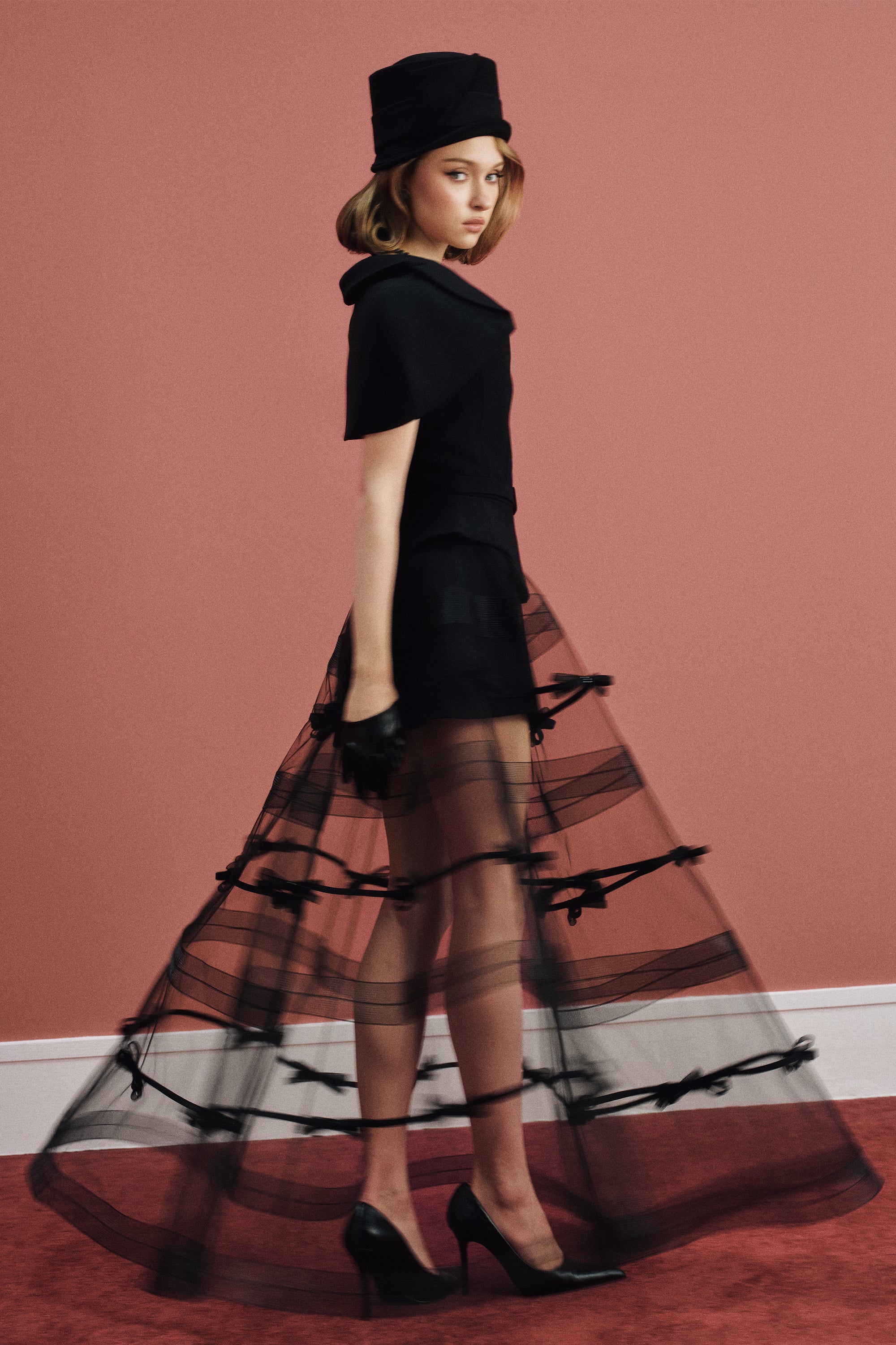 ELYSIA Bow Mesh Cape Dress Set - Image 14
