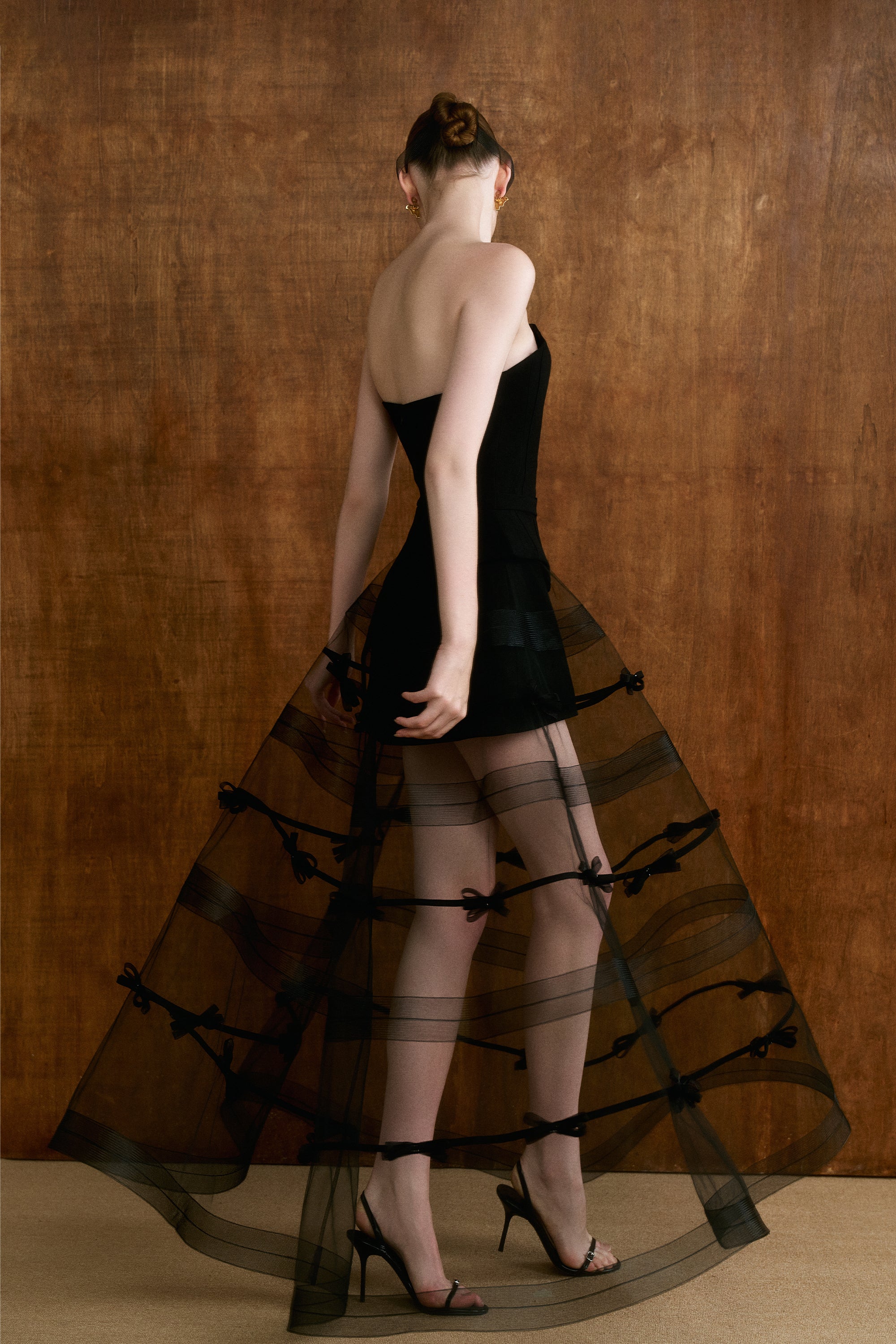 ELYSIA Bow Mesh Cape Dress Set - Image 3