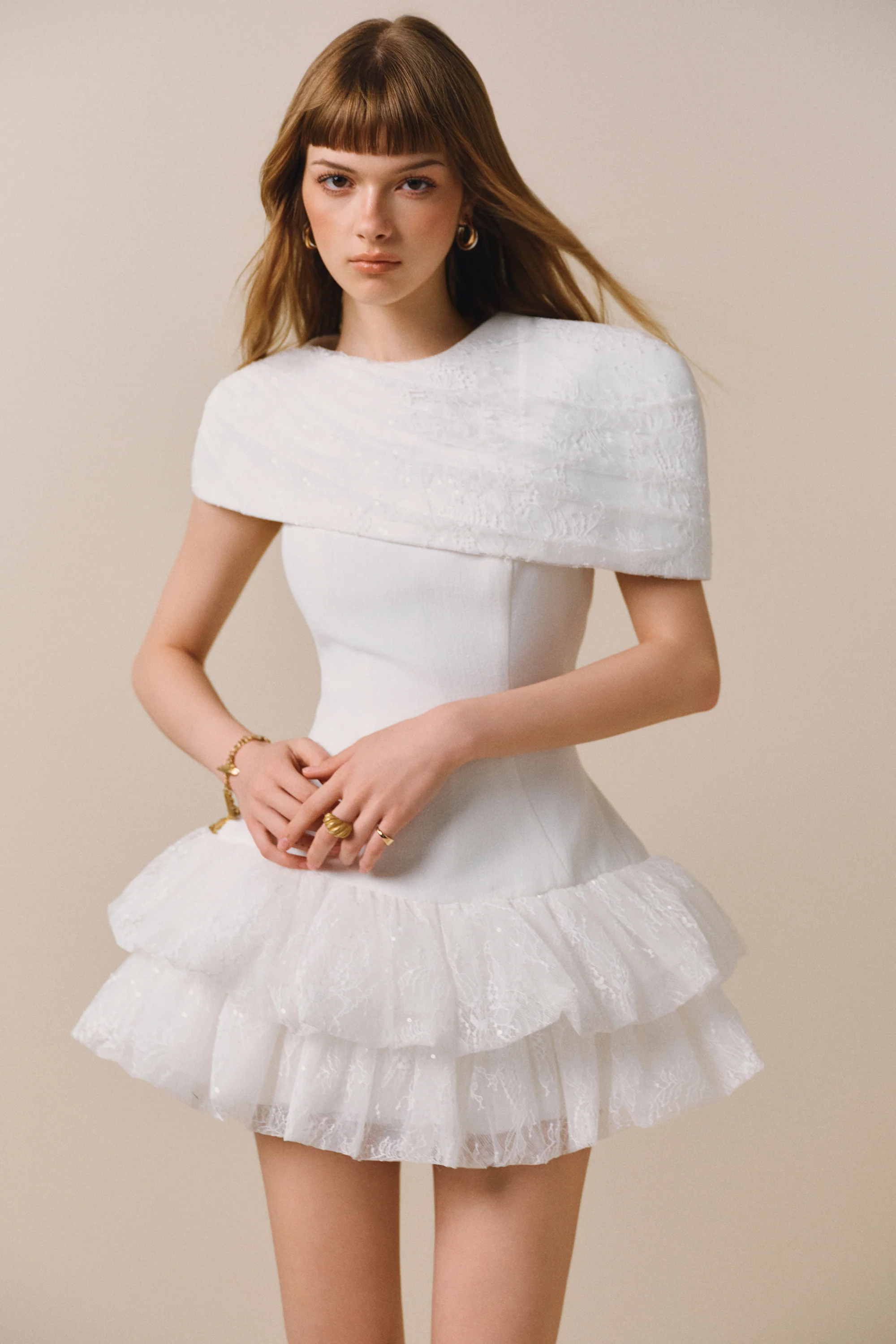 LALIE Mini Dress with Cape - Image 3