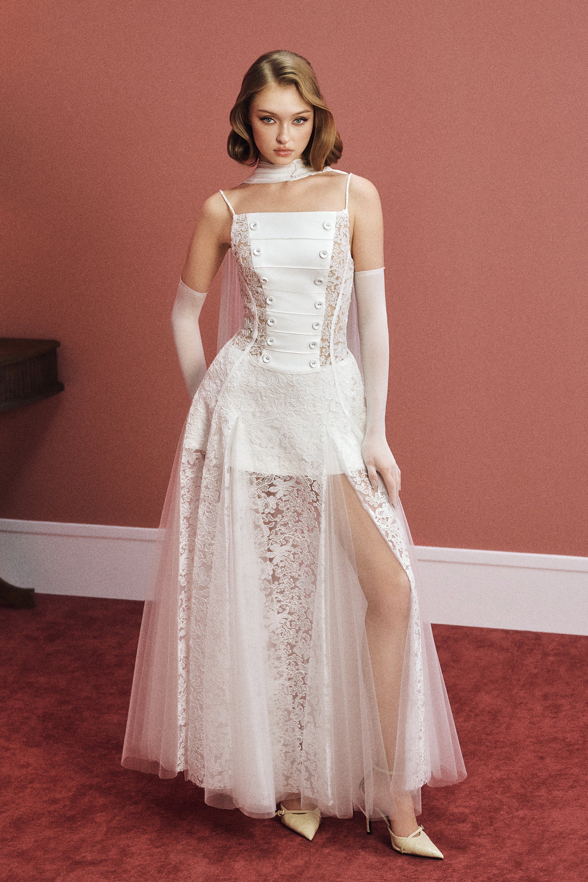 MARIEL Scarf-Neck Lace Maxi Dress - Image 9