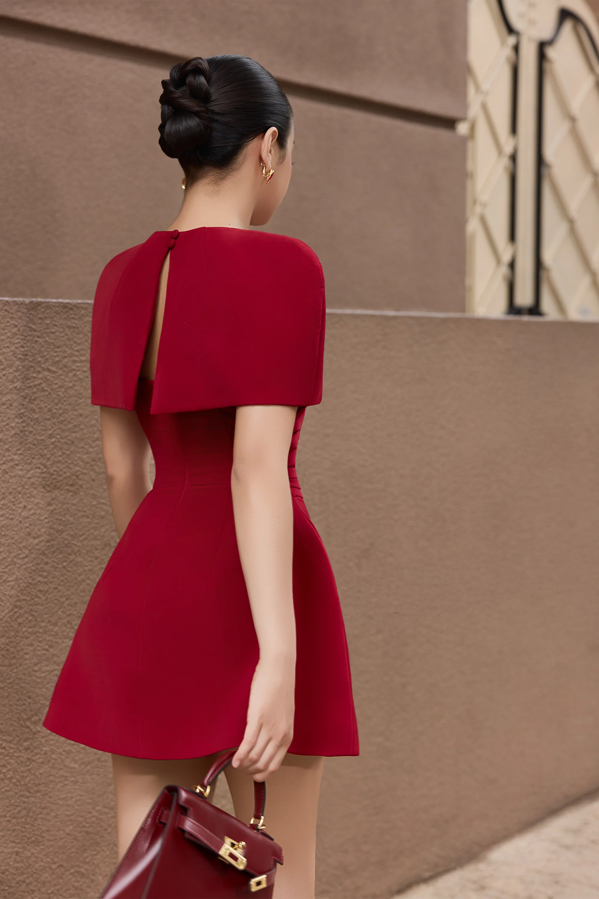 NOIRE Bustier Midi Dress with Cape - Image 6