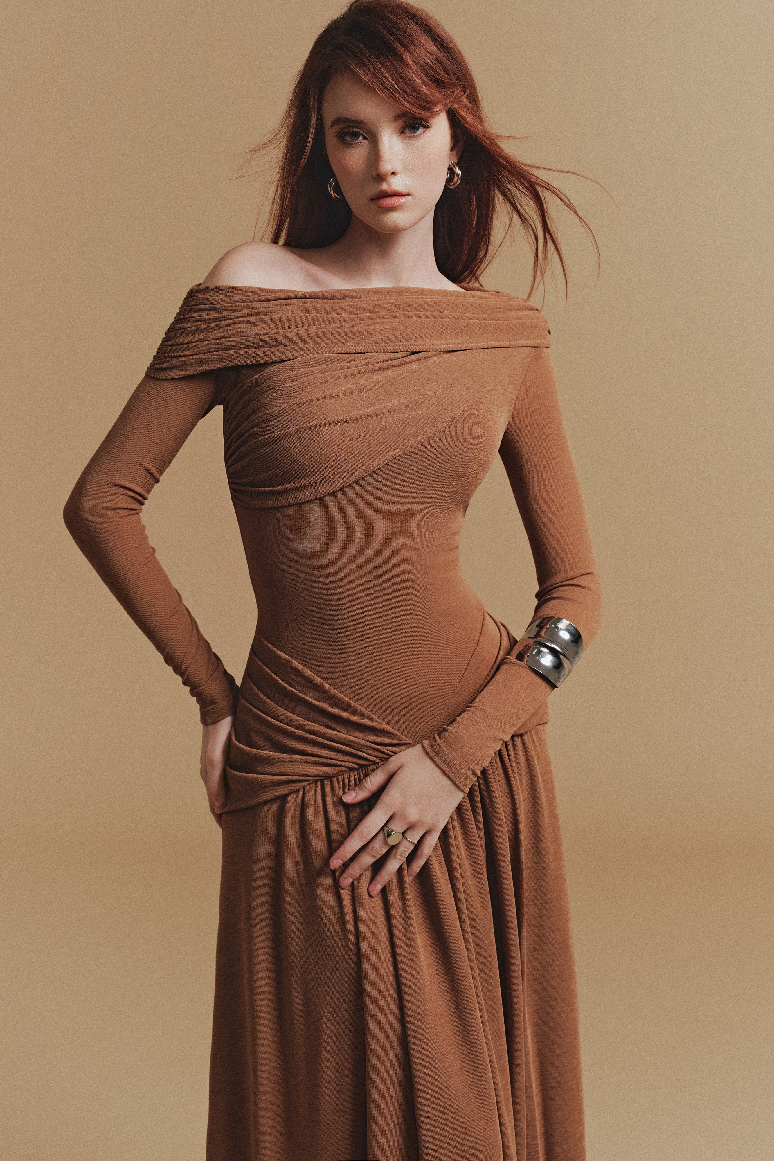 ROCHEL Asymmetric Long sleeve Maxi Dress - Image 5