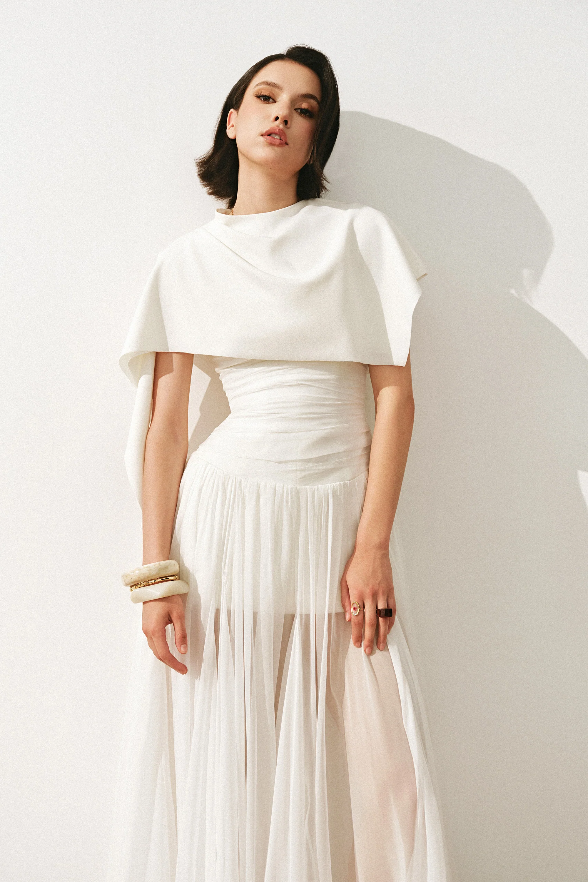 Thea Asymmetric Draped Cape - Image 4