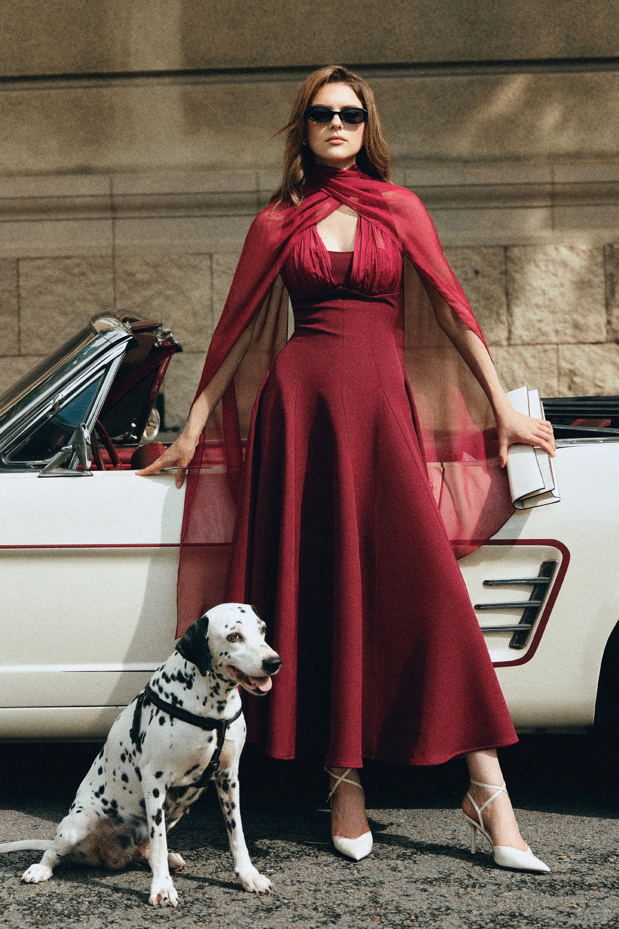 ZYRA Midi Dress with Chiffon Cape - Image 3